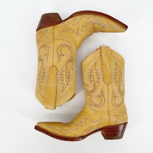 Vintage Old Gringo Yellow Tan Short Nevada Mid Calf Western Cowgirl Boot sz 6.5 - Picture 4 of 10